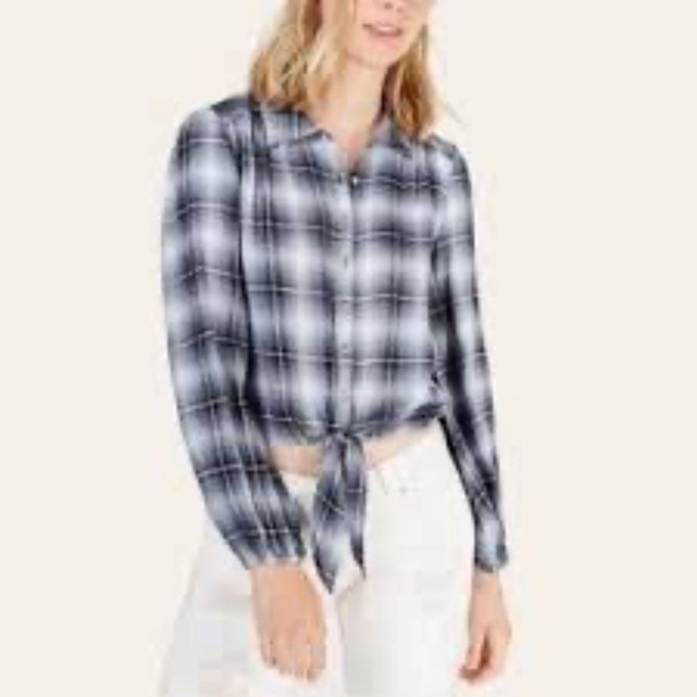 NWT American Rag Plaid Tie-Front Top